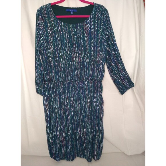 Apt. 9 Dress XL Blue w/colorful dots long sleeve jersey Elastic Waist top lined - Picture 1 of 10